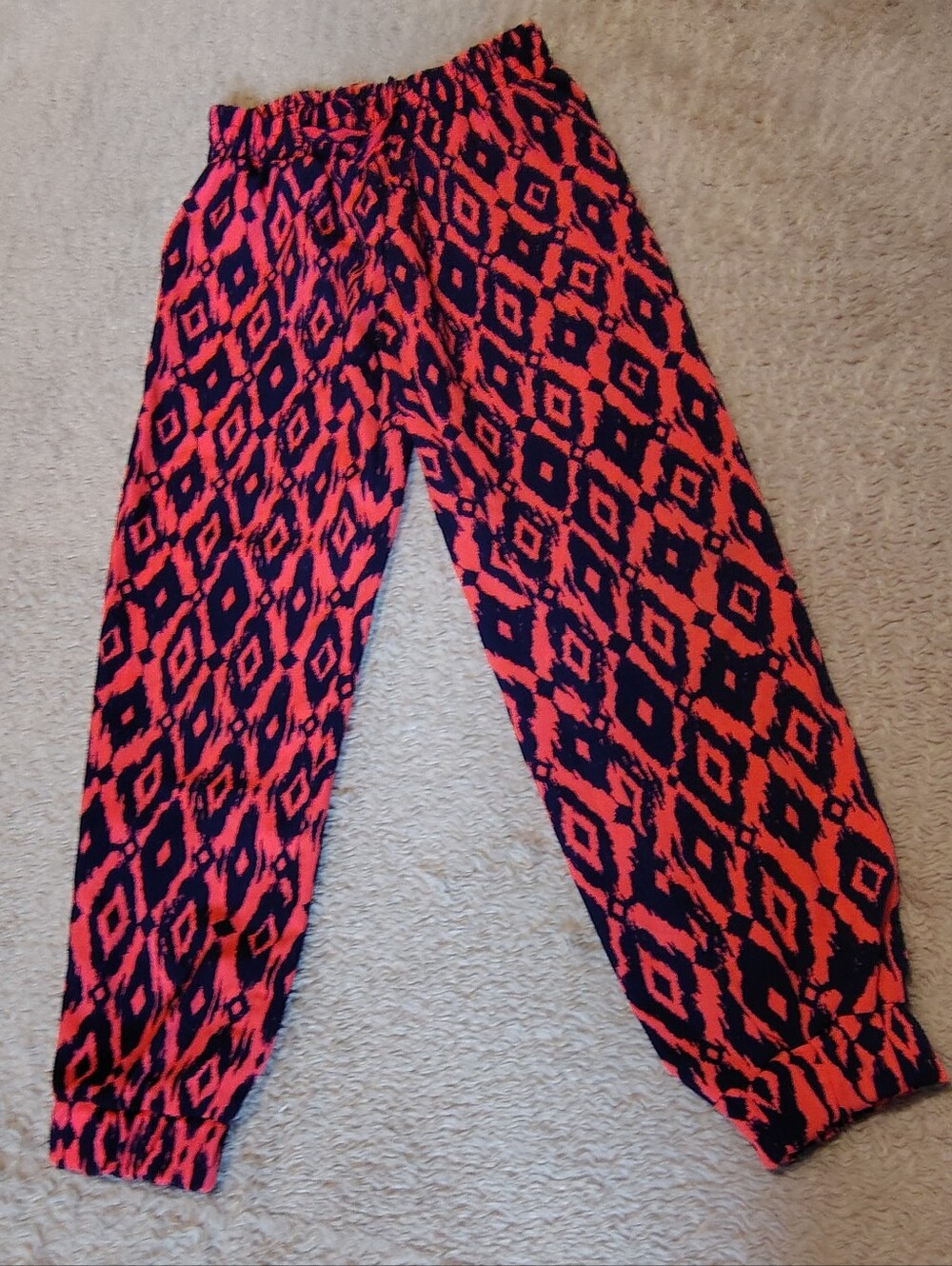 Girls' Harem Style Jogger Trouser Pants Geometric Tribal Print Neon Pink Navy 6x